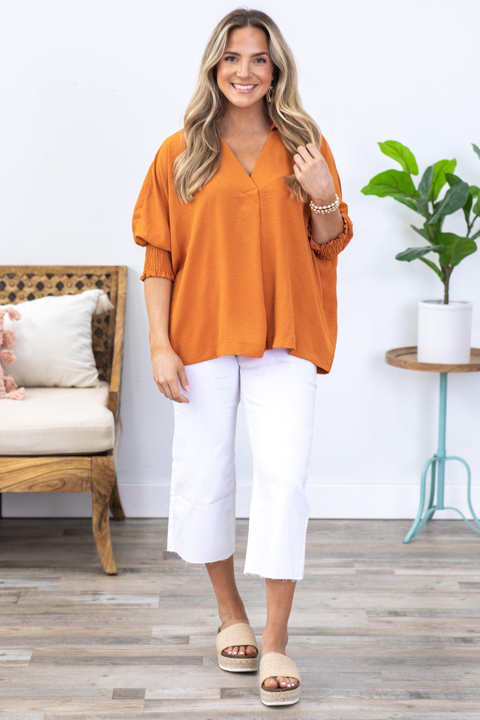 Cinnamon Airflow Top With Smocked Cuff Product Image