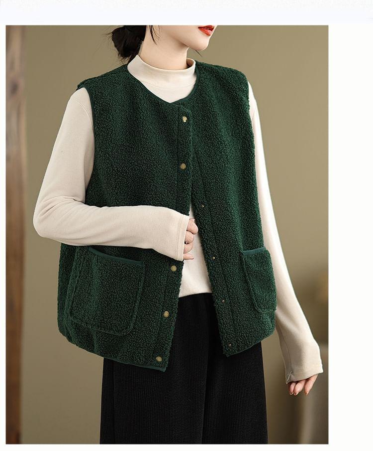 Plain Faux Shearling Single-Breasted Vest Product Image