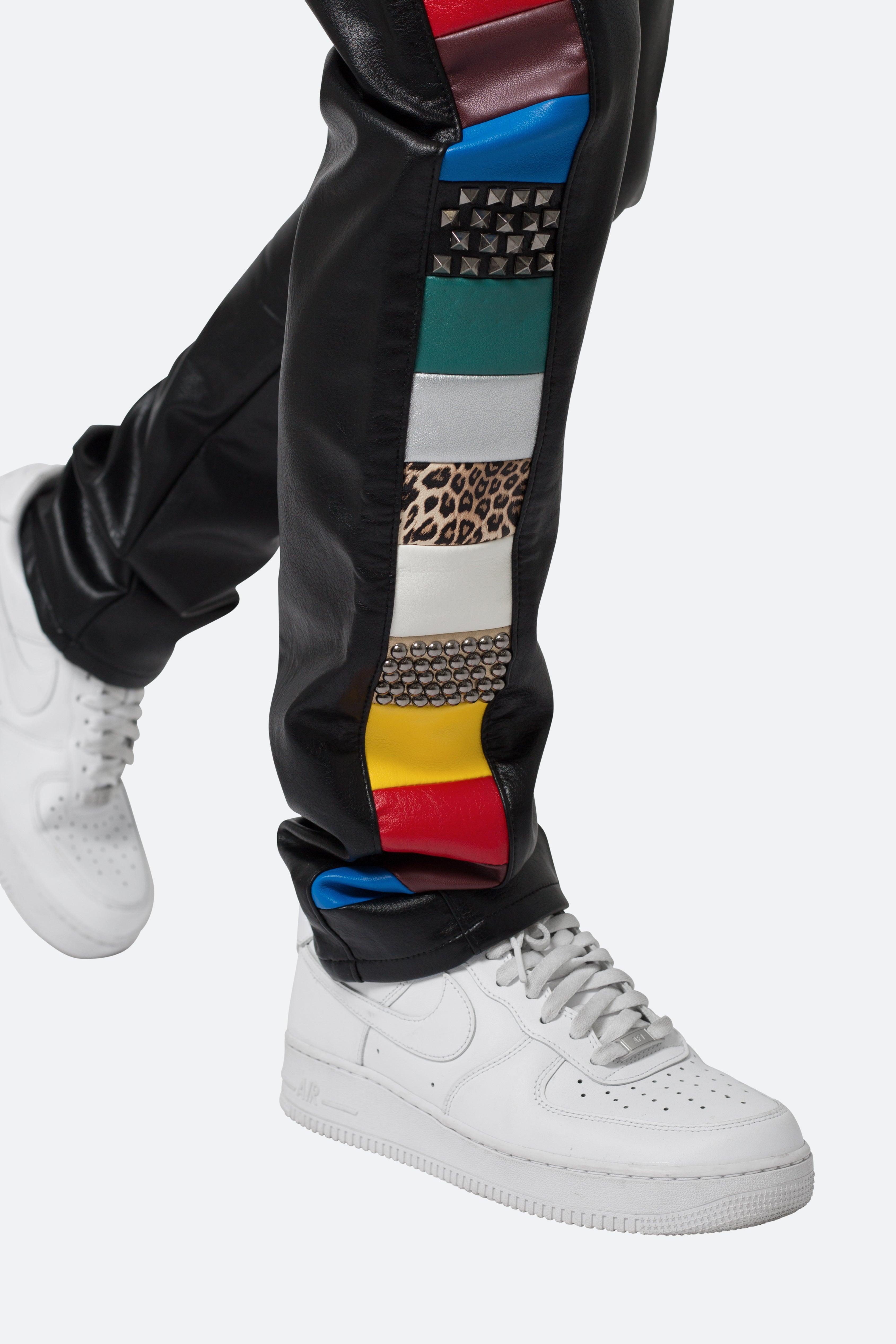 D526 Color Block Leather Pants - Multi Product Image