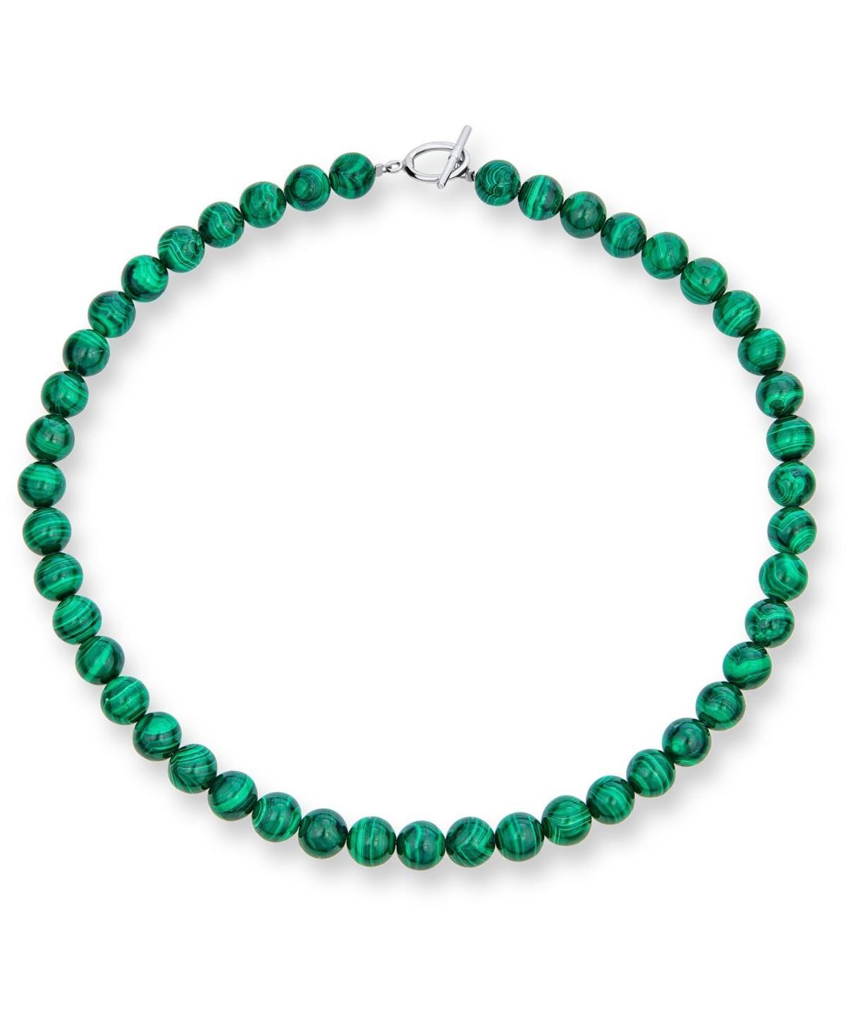 Bling Jewelry Plain Simple Dark Forrest Green Imitation Synthetic Malachite Round 10MM Bead Strand Necklace For Women Silver Plated Clasp 16 Inch - Gr Product Image