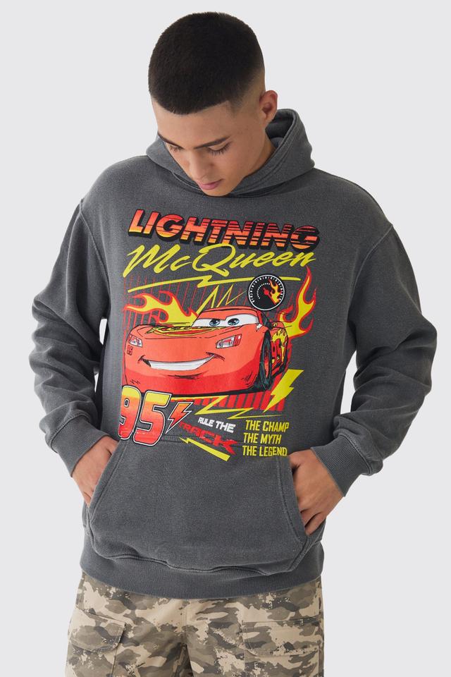 Oversized Pixar Cars Wash License Print Hoodie | boohooMAN USA Product Image