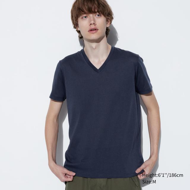 Mens Dry V-Neck Short-Sleeve Color T-Shirt with Quick-Drying Navy Large UNIQLO US Product Image