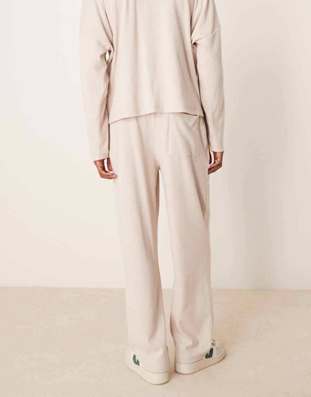 ASOS DESIGN baggy fit twill sweatpants in ecru - part of a set Product Image