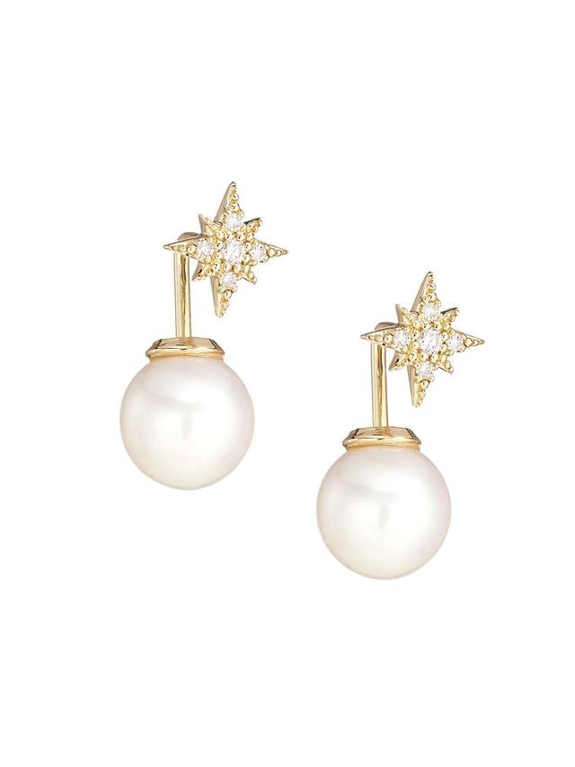 Womens 14K Gold Freshwater Pearl & Diamond Earrings Product Image