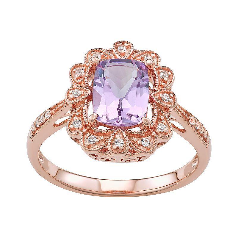 14k Rose Gold Over Silver Amethyst Frame Ring, Womens Pink Tone Product Image