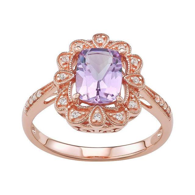 14k Rose Gold Over Silver Amethyst Frame Ring, Womens Purple Product Image