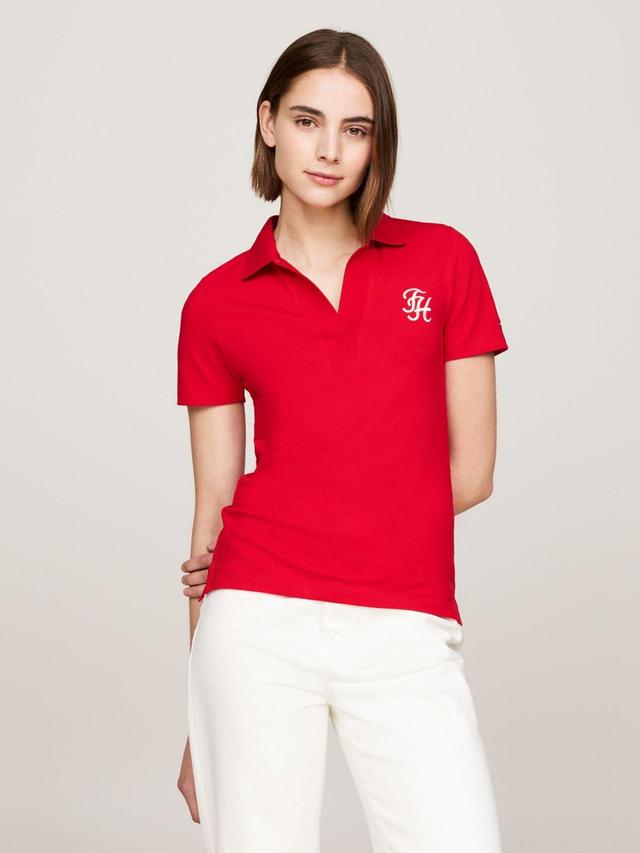 Tommy Hilfiger Women's Slim Fit Open-Neck Stretch Polo Product Image