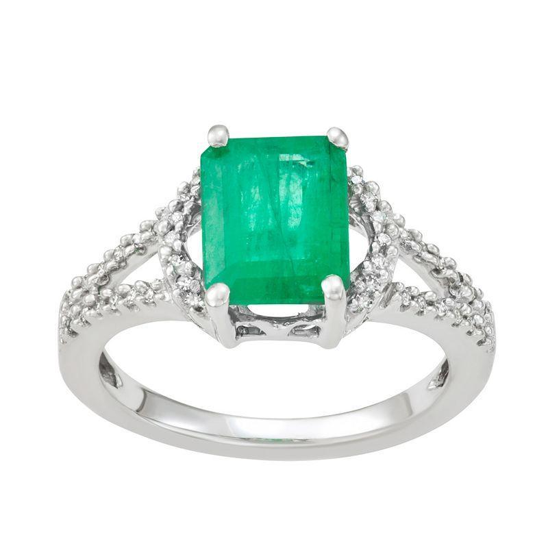 14k White Gold 2 1/3 Carat T.W. Diamond & Emerald Ring, Womens Product Image