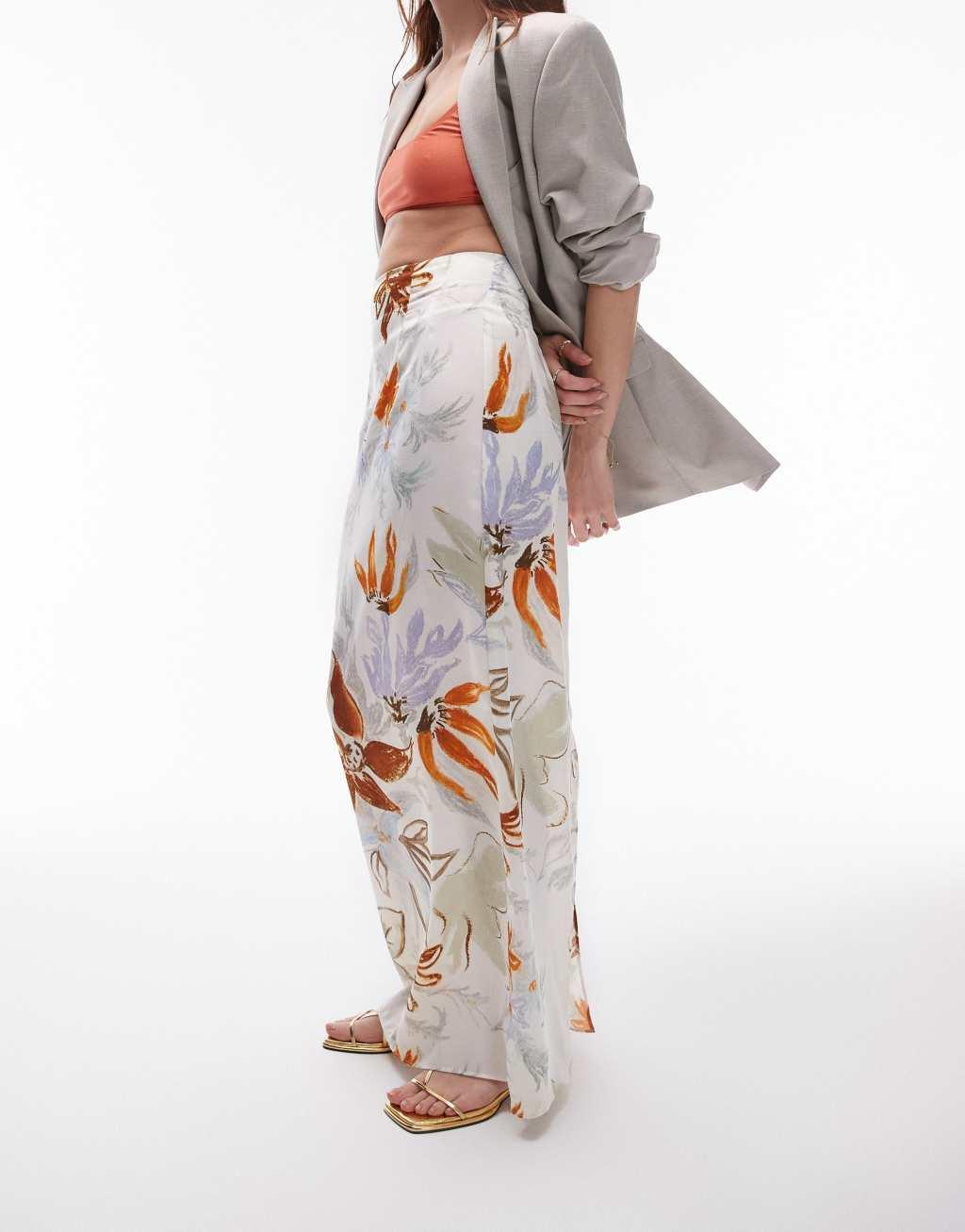 Topshop super high waist maxi skirt in multi tropical floral print  Product Image