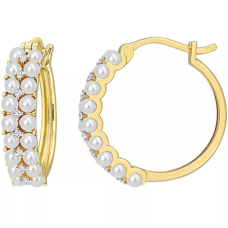 Stella Grace 14k Gold Freshwater Cultured Pearl & 1/10 Carat T.W. Diamond Hoop Earrings, Womens Product Image