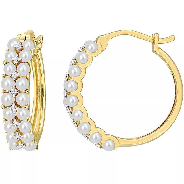 Stella Grace 14k Gold Freshwater Cultured Pearl & 1/10 Carat T.W. Diamond Hoop Earrings, Womens Product Image