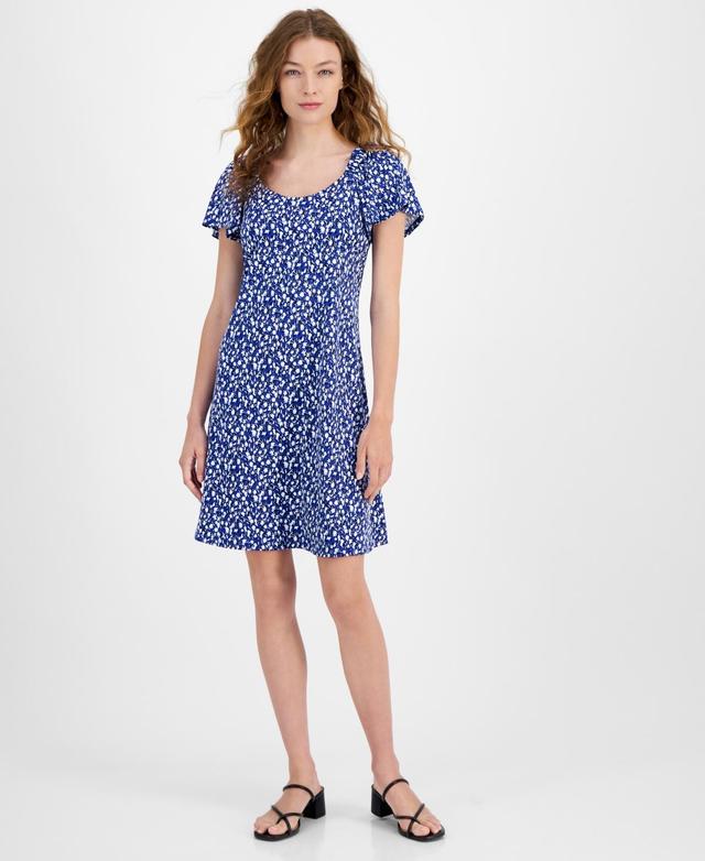 Women's Printed Knit Flutter-Sleeve Dress Product Image