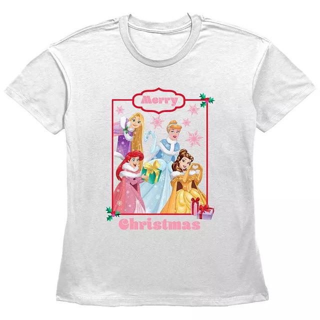 Disney Princess Rapunzel, Cinderella, Ariel & Belle Merry Christmas Womens Graphic Tee Product Image