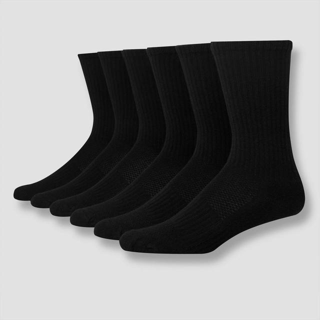 Mens Big & Tall Hanes Premium Performance Cushioned Crew Socks 6pk - Black 12-14 Product Image