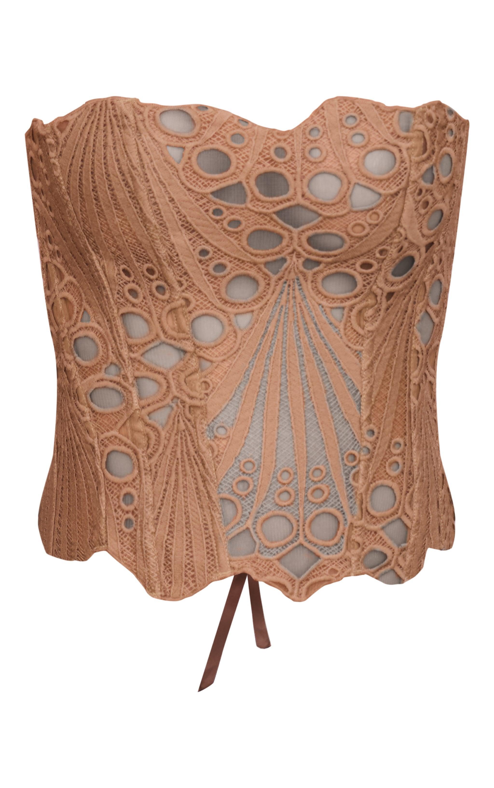 Brown Textured Sheer Floral Lace Corset Product Image