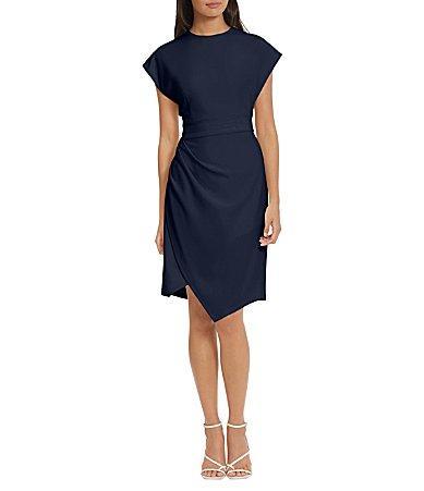 Donna Morgan Stretch Scuba Crepe Crew Neckline Short Sleeve Midi Dress Product Image