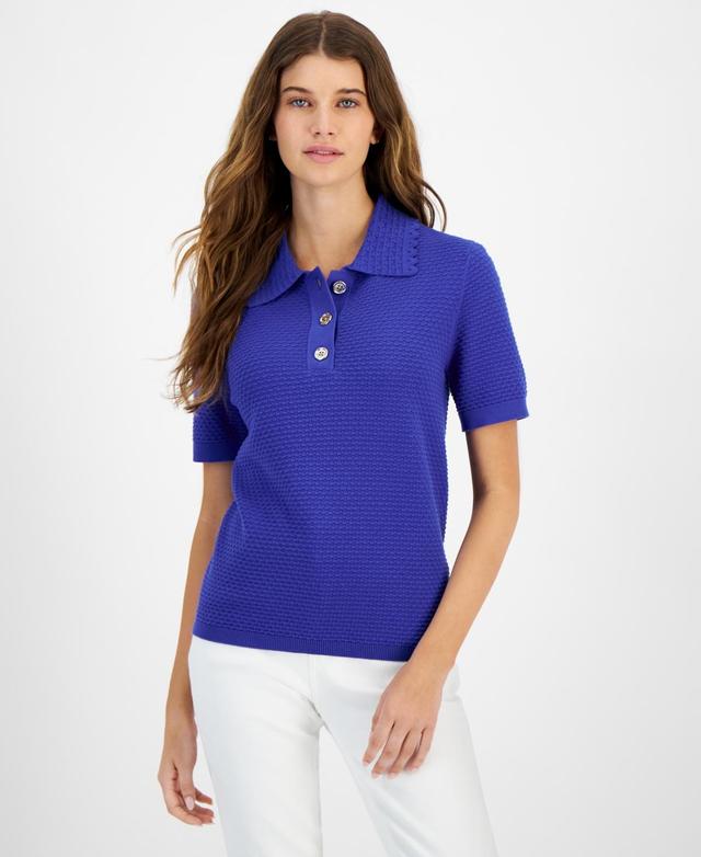 Women's Cotton Textured Polo Top Product Image