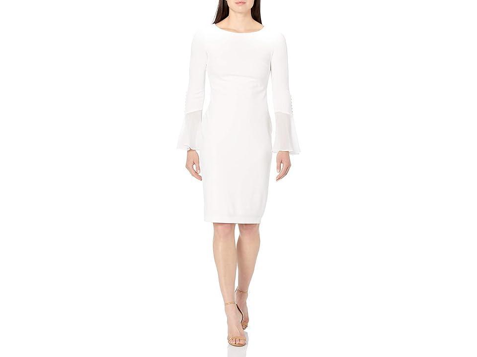 Calvin Klein Chiffon Long Sheer Bell Sleeve Round Neck Sheath Dress Product Image