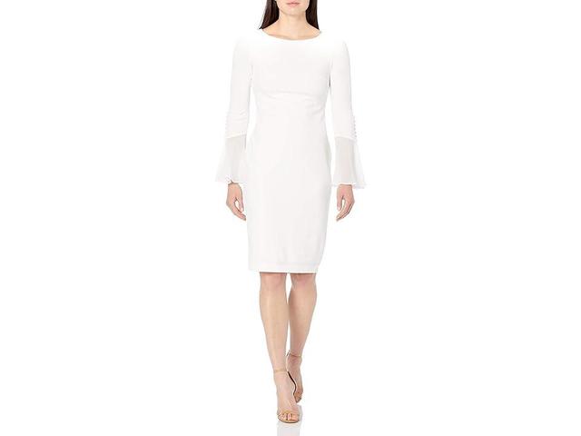 Calvin Klein Chiffon Long Sheer Bell Sleeve Round Neck Sheath Dress Product Image