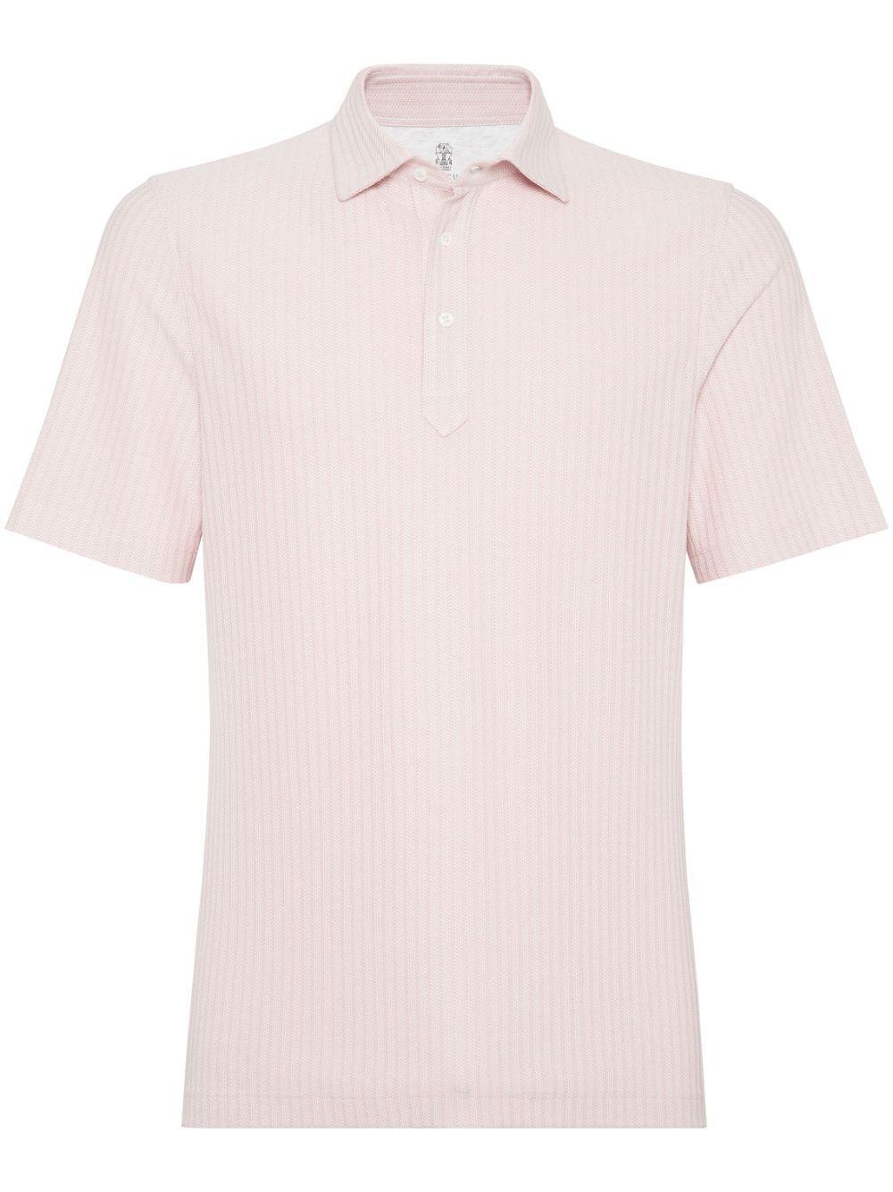 Ribbed-knit Polo Shirt In Pink Product Image