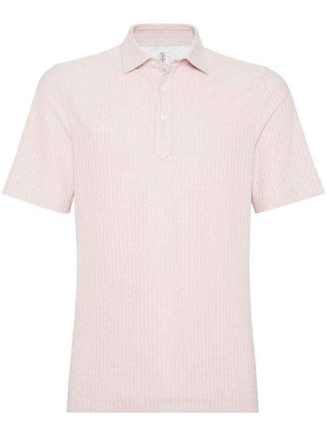 Ribbed-knit Polo Shirt In Pink Product Image