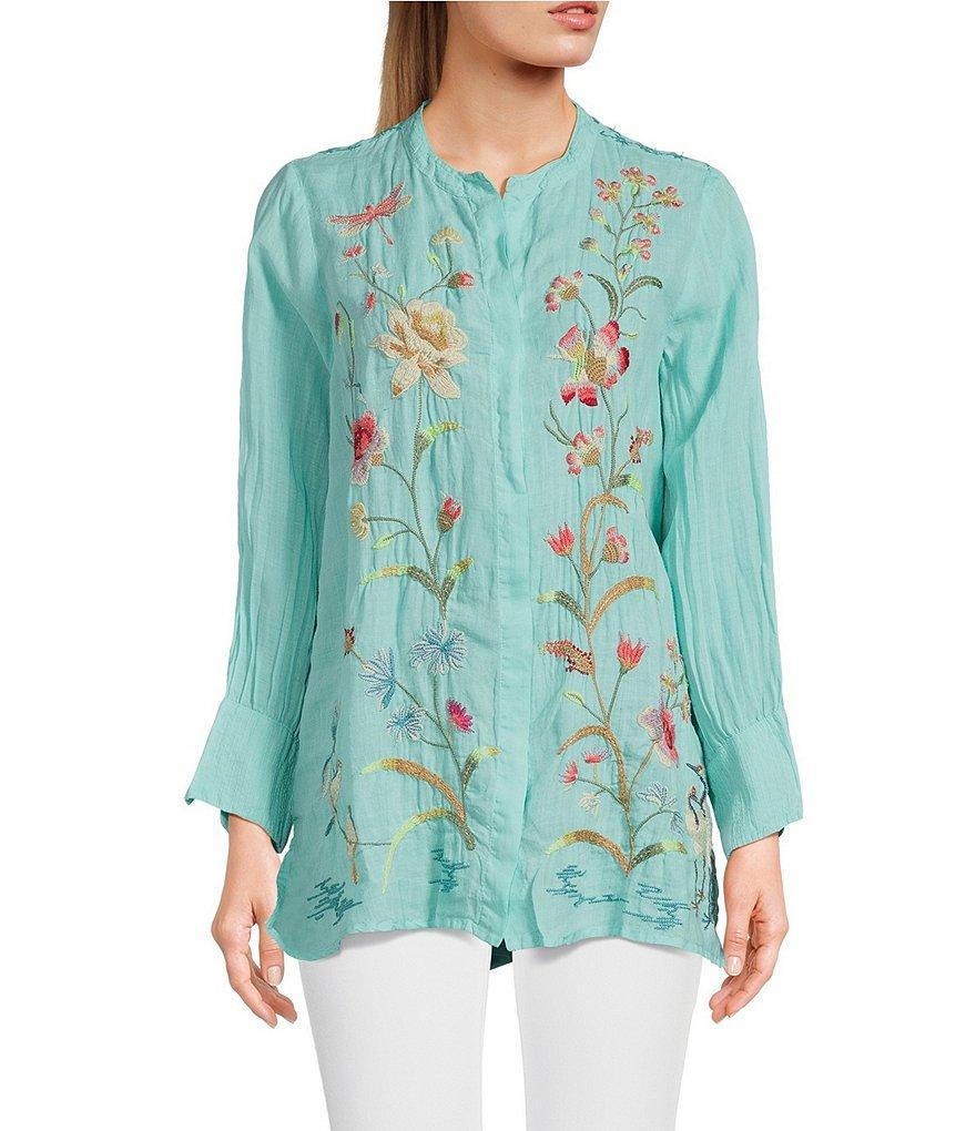 JOHNNY WAS Geniveve Voyager Banded Split V-Neck Long Sleeve Embroidered Tunic Product Image