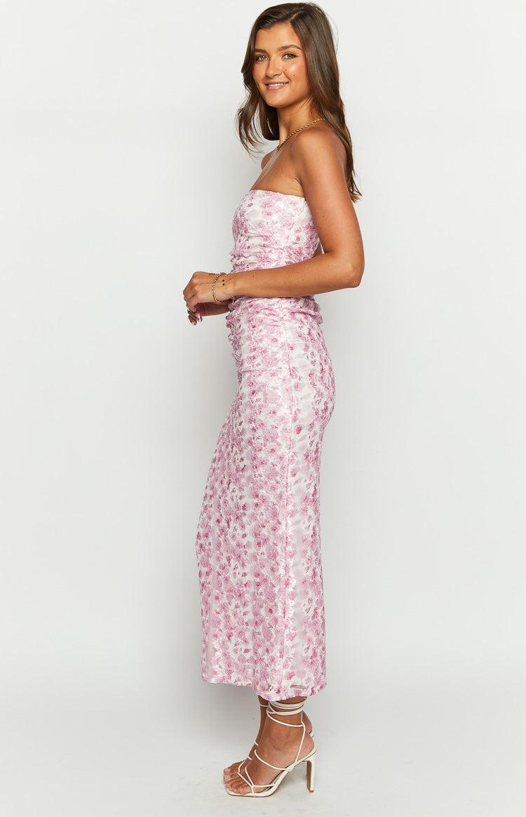 Imogen Pink Floral Print Strapless Maxi Dress Product Image