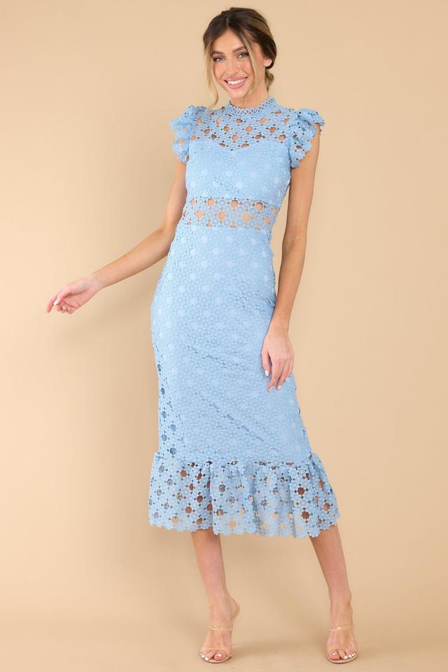 Love's High Hopes Sky Blue Crochet Midi Dress Product Image