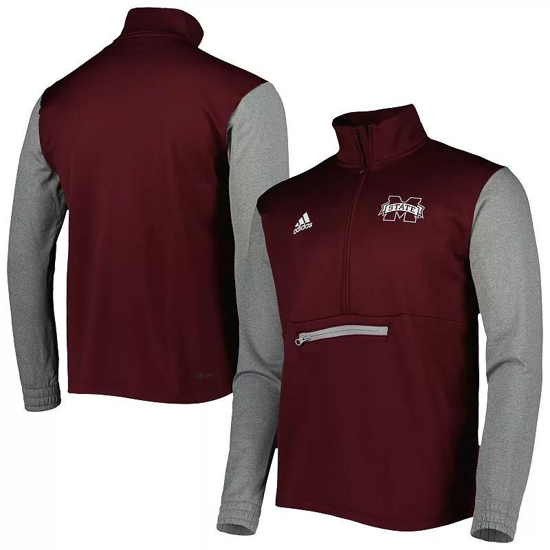 Mens adidas Maroon/Heathered Gray Mississippi State Bulldogs Team AEROREADY Half-Zip Top Product Image