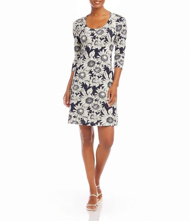 Karen Kane Sunflower Print 3/4 Sleeve Scoop Neck A-Line Dress Product Image