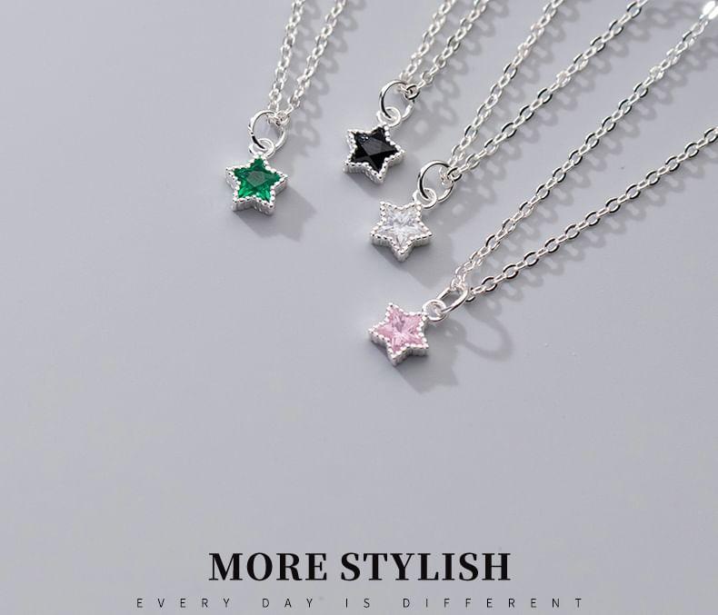 925 Sterling Silver Rhinestone Star Pendant Necklace Product Image