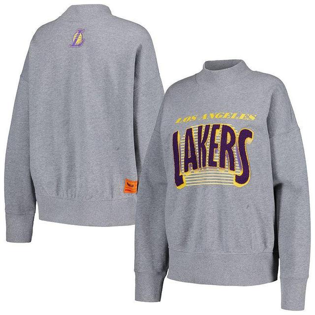 Womens Qore Gray Los Angeles Lakers Oversized Cozy Mock Neck Pullover Sweatshirt Product Image