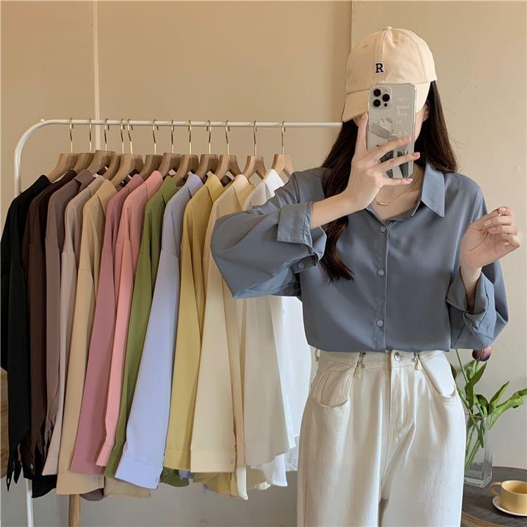 Long-Sleeve Plain Shirt Product Image