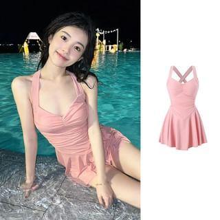 Halter Plain Swim Dress Product Image