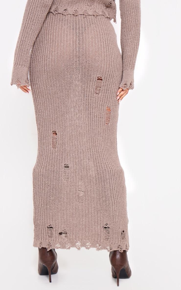 Tall Taupe Distressed Knitted Midaxi Skirt Product Image