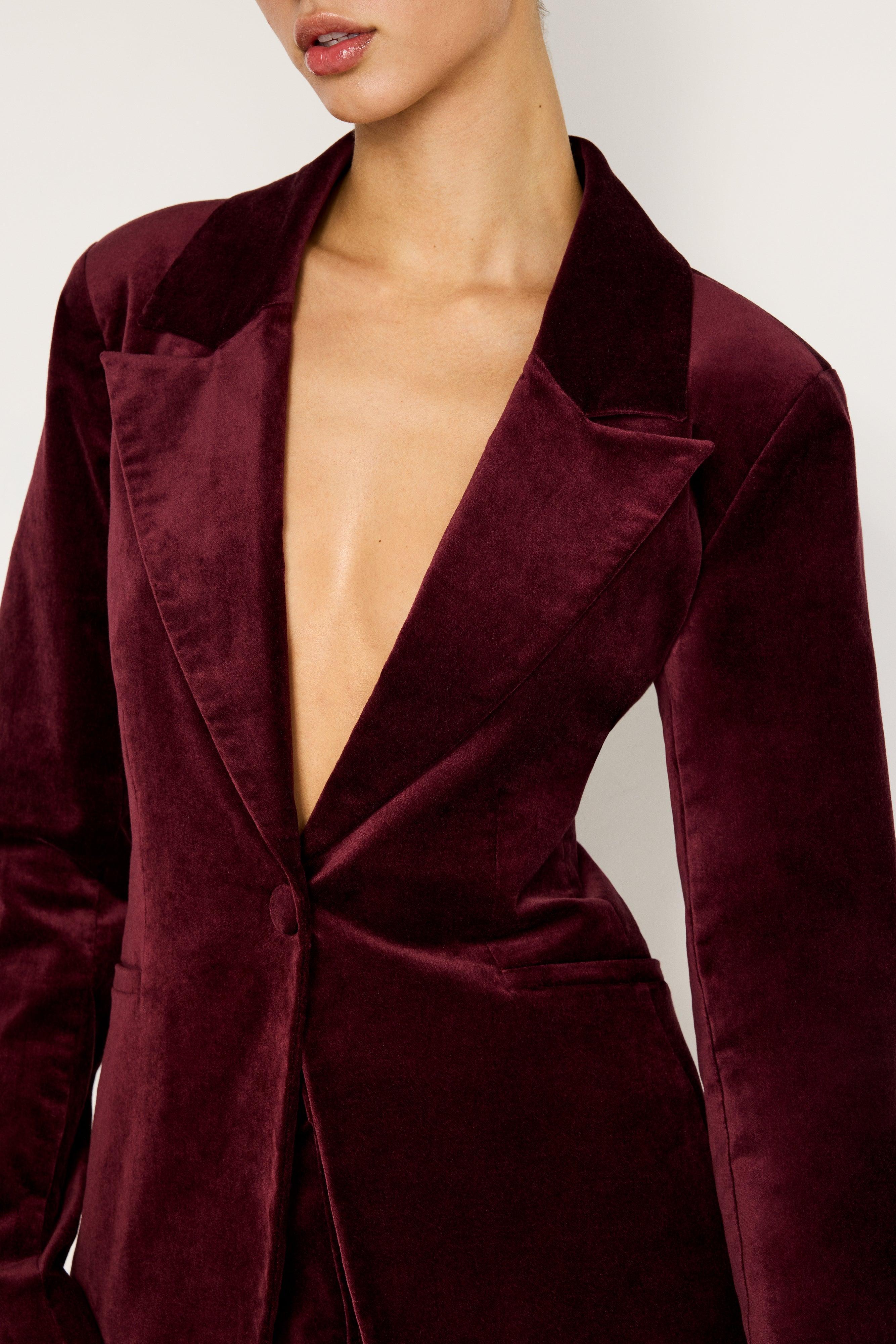 VELVET SCULPTED BLAZER | OXBLOOD002 Product Image