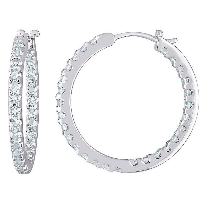 Stella Grace 10k White Gold Aquamarine Inside-Out Hoop Earrings, Womens Product Image