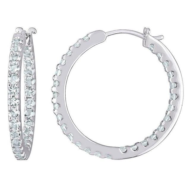 Stella Grace 10k White Gold Aquamarine Inside-Out Hoop Earrings, Womens Product Image