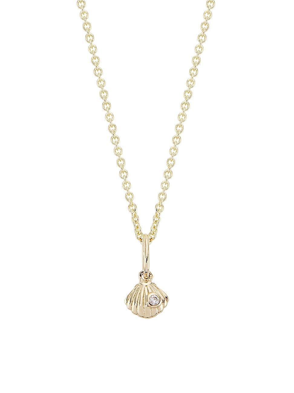 Womens 14K Yellow Gold & Diamond Tiny Clamshell Pendant Necklace Product Image