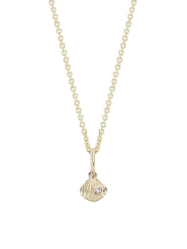 Womens 14K Yellow Gold & Diamond Tiny Clamshell Pendant Necklace Product Image