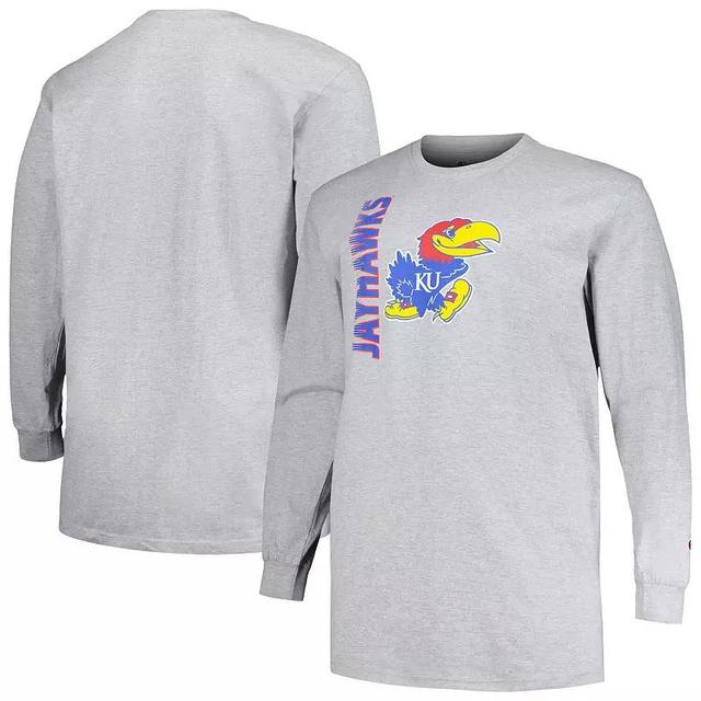 Mens Champion Heather Gray Kansas Jayhawks Big & Tall Mascot Long Sleeve T-Shirt Product Image