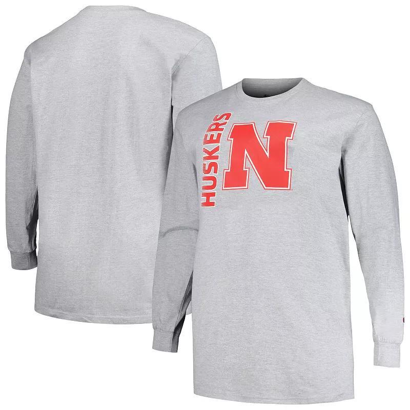 Mens Champion Heather Gray Nebraska Huskers Big & Tall Mascot Long Sleeve T-Shirt Product Image