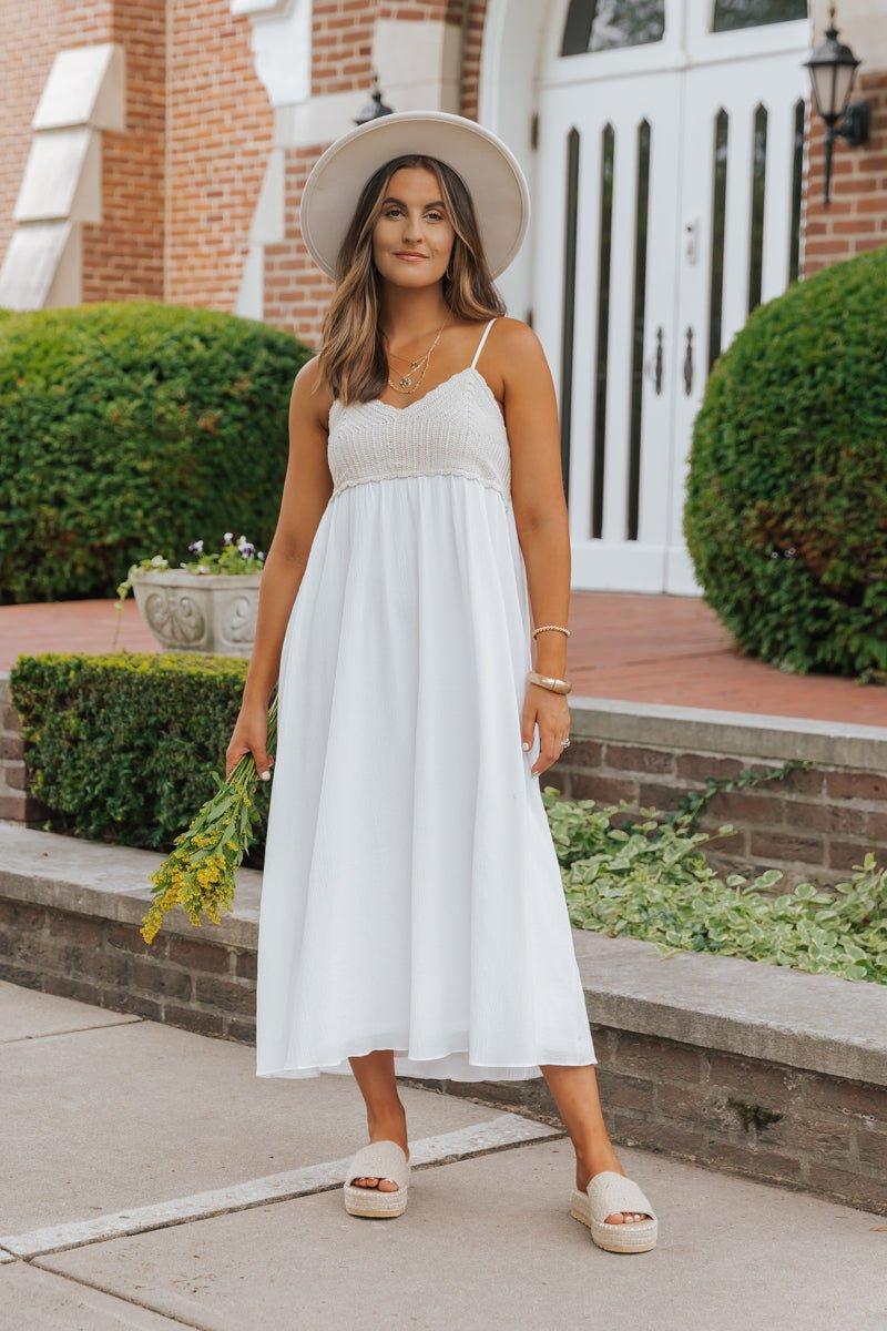 Marina White Crochet Midi Dress - FINAL SALE Product Image