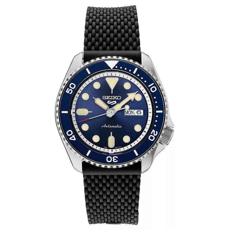 Seiko Mens Automatic 5 Sports Black Silicone Strap Watch 43mm Product Image