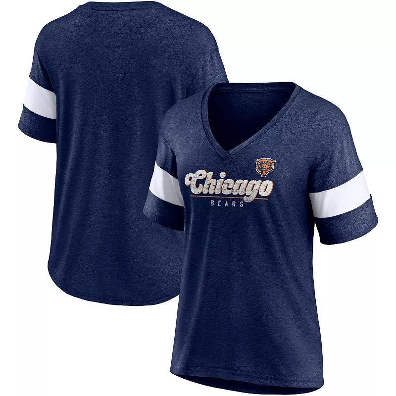 Womens Fanatics Branded Heathered Chicago Bears Give It All Half-Sleeve V-Neck T-Shirt Blue Product Image