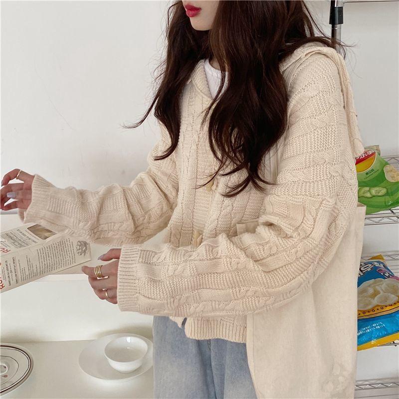 Sailor Collar Plain Cable Knit Toggle Cardigan Product Image