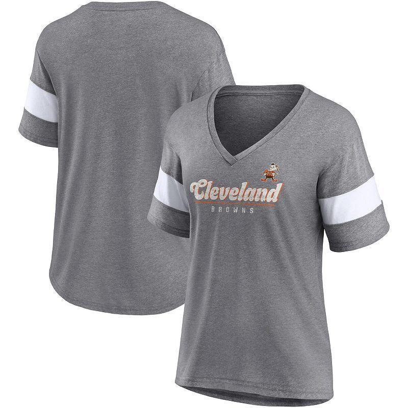 Womens Fanatics Heather Gray Cleveland Browns Give It All Half-Sleeve Tri-Blend V-Neck T-shirt Product Image