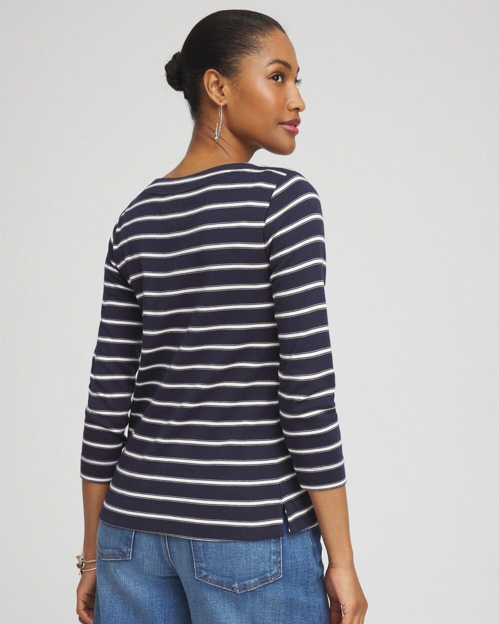 Stripe 3/4 Sleeve Bateau Neck Tee Product Image