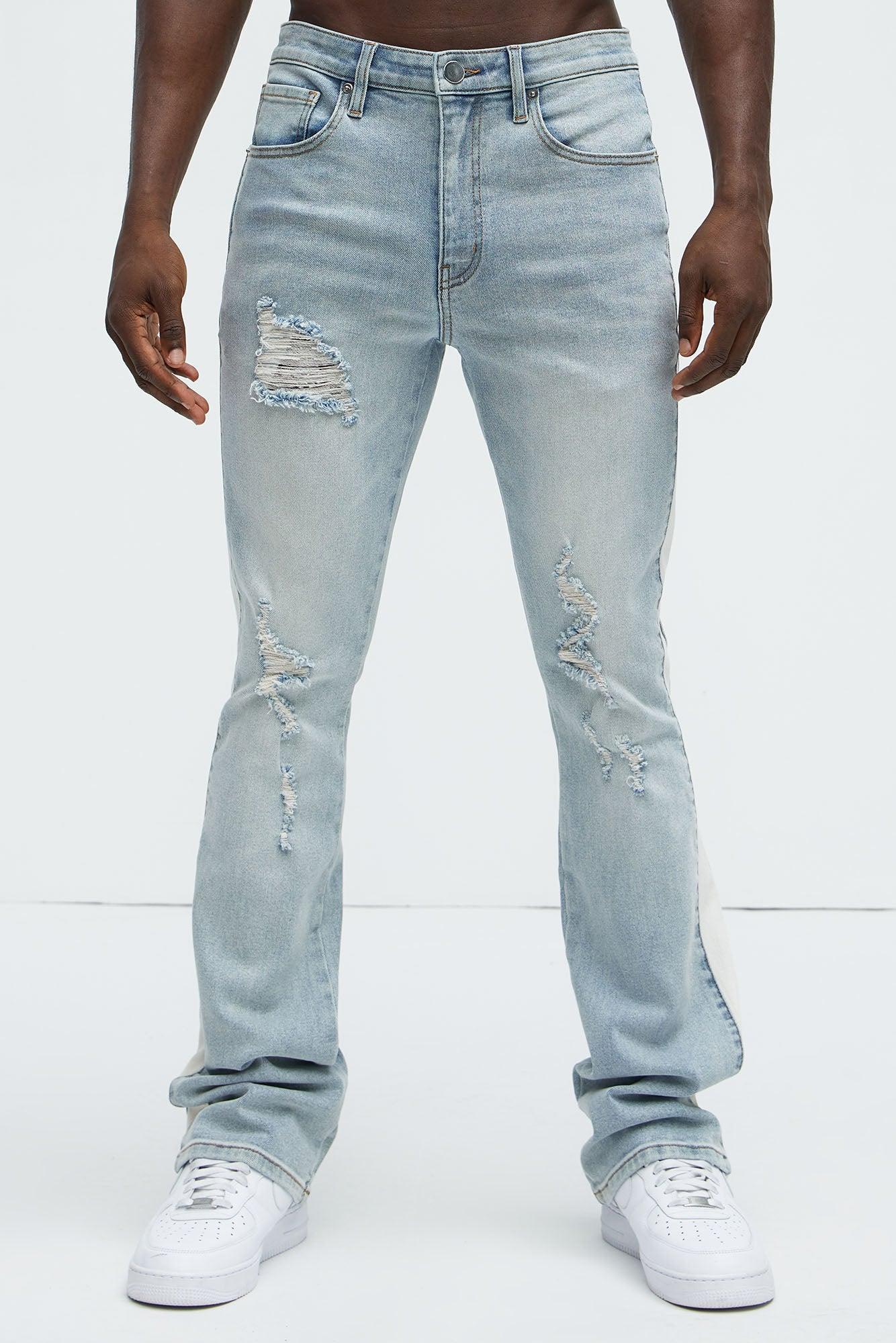 Teek Racing Stripe Stacked Slim Flare Jeans - Medium Wash Product Image