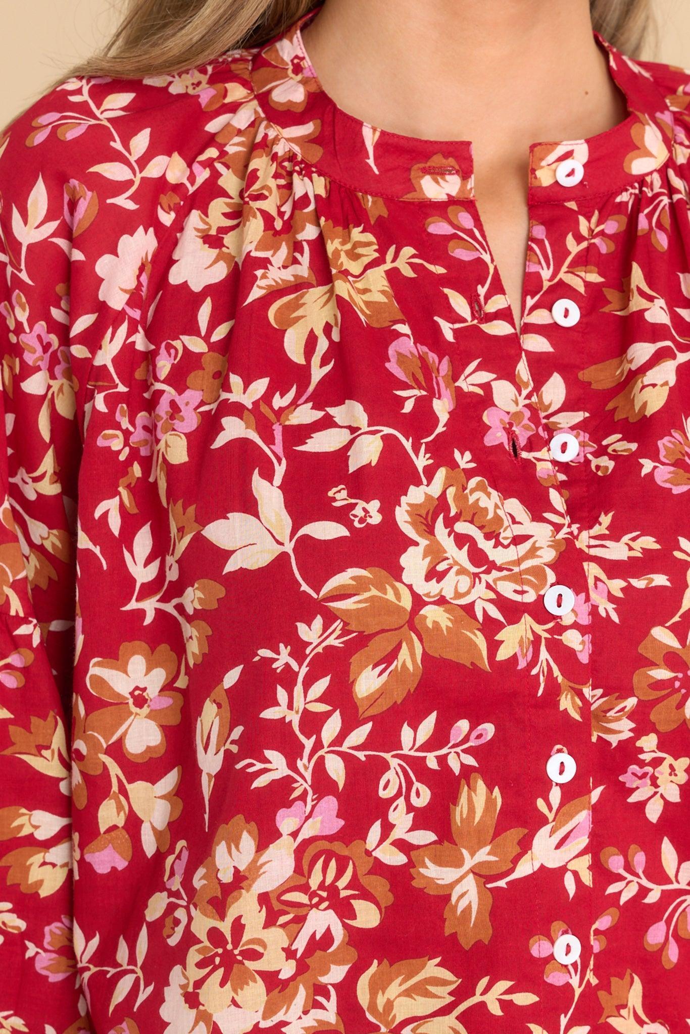 Emory Lodge Floral Cotton Button Front Top Red Product Image